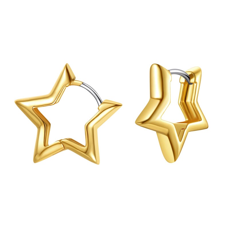 FindChic Star Huggie Earrings for Women, 14K Gold Plated Hypoallergenic Small Star Hoops with 925 Sterling Silver Post, Kpop Gold Star Hoop Earrings for Men, Christmas Jewelry Gift for Her - Image 1