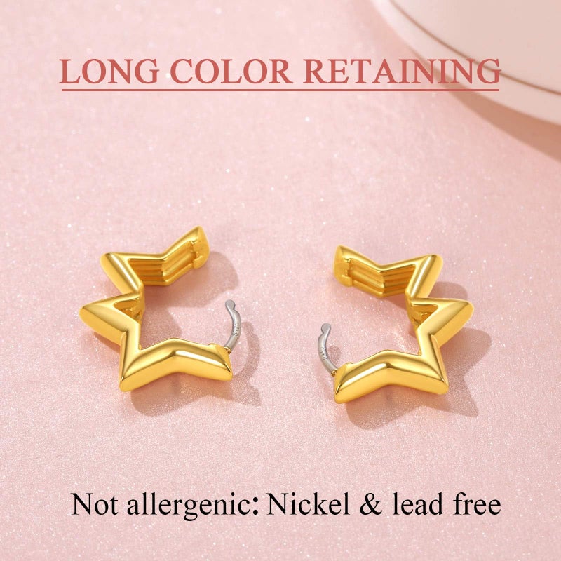 FindChic Star Huggie Earrings for Women, 14K Gold Plated Hypoallergenic Small Star Hoops with 925 Sterling Silver Post, Kpop Gold Star Hoop Earrings for Men, Christmas Jewelry Gift for Her - Image 4