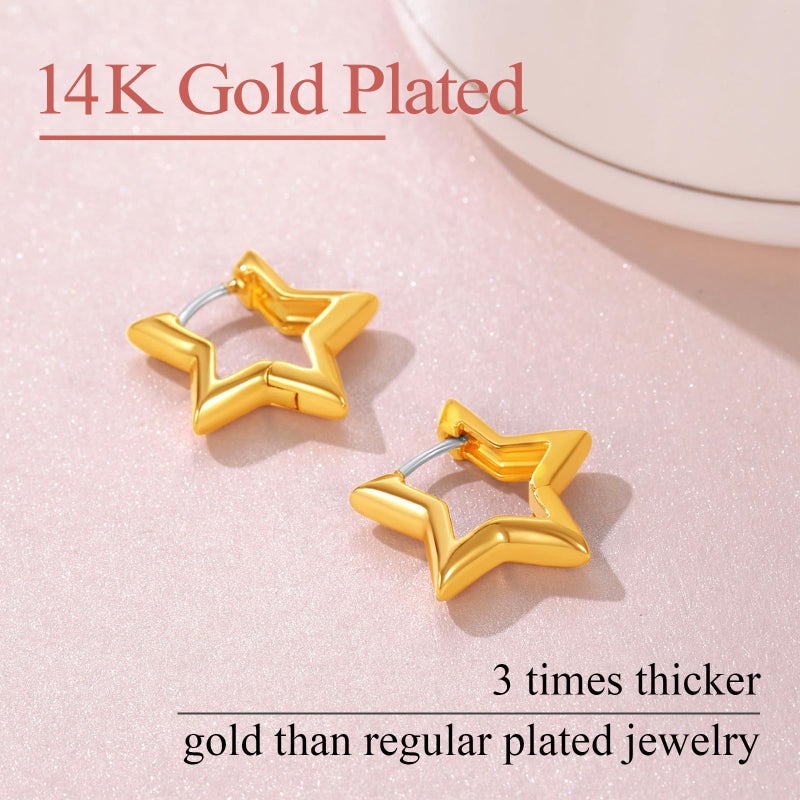 FindChic Star Huggie Earrings for Women, 14K Gold Plated Hypoallergenic Small Star Hoops with 925 Sterling Silver Post, Kpop Gold Star Hoop Earrings for Men, Christmas Jewelry Gift for Her - Image 3