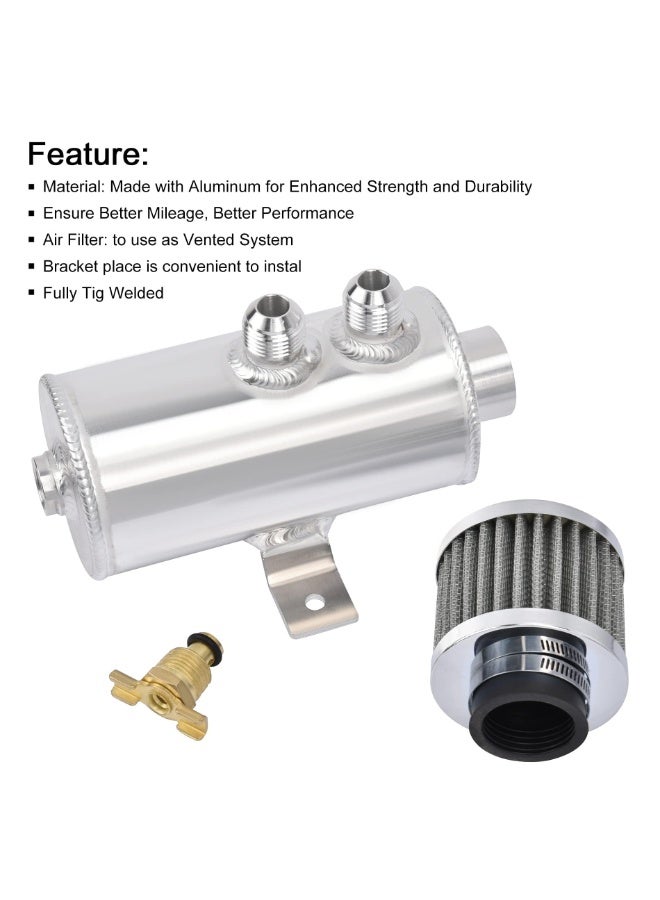 خزان تجميع الزيت العالمي المصنوع من الألومنيوم، مقاس 10AN، مزود بفتحتين لفصل زيت المحرك عن الهواء، مع صمام تصريف وفلتر تهوية، سعة 750 مل، لون أسود - Image 4