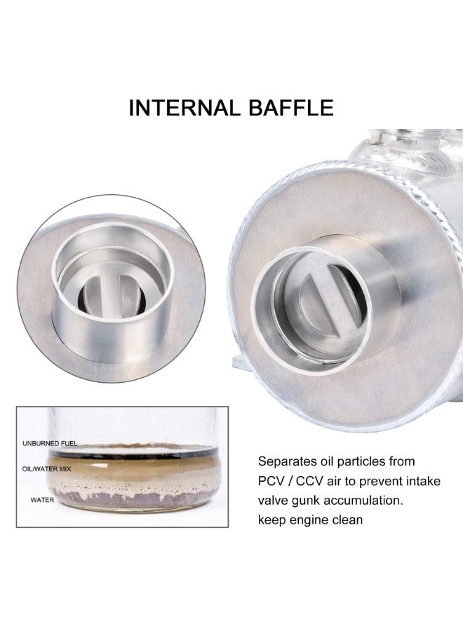 خزان تجميع الزيت العالمي المصنوع من الألومنيوم، مقاس 10AN، مزود بفتحتين لفصل زيت المحرك عن الهواء، مع صمام تصريف وفلتر تهوية، سعة 750 مل، لون أسود - Image 2