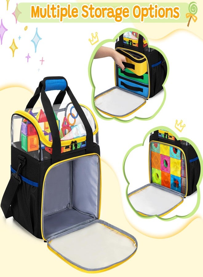 Rexmica 4 Packs Magnetic Building Tiles Storage Bag, Toy Storage Organizer Bag, Magnetic Blocks Tiles Travel Bag Case with Visible Top for Building Blocks, Board Game, Educational Math Game, Black - Image 2