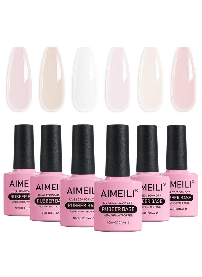 AIMEILI AIMEILI Hema Free Rubber Base Gel For Nails, Soak Off U V LED Clear Sheer Gel Nail Polish, 4 in 1 Nail Strengthen/Enhance/Base Coat/Color Gel Polish Set Of 6pcs X 10ml - Kit 44  - Image 1
