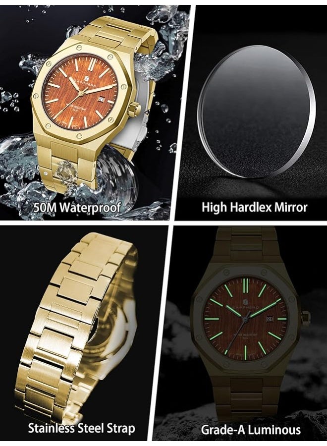Sapphero Watch for Men Stainless Steel Mens Watches Waterproof Analog Quartz Movement Wrist Watch Gifts for Men - Image 4