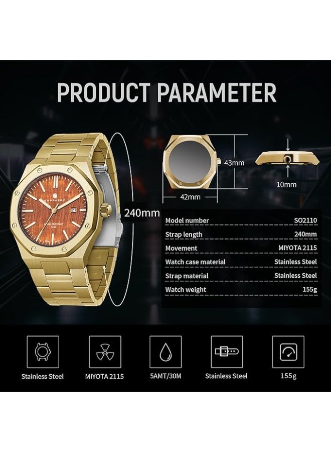 Sapphero Watch for Men Stainless Steel Mens Watches Waterproof Analog Quartz Movement Wrist Watch Gifts for Men - Image 5