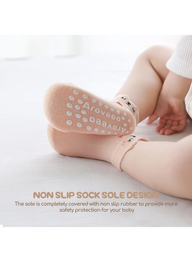 Aroveea Non Slip Grip Ankle Baby Socks 12 Pack for Toddler Boys and Girls Kids,Infant Cute Cotton Baby Socks, Animal7, 1-3 years - Image 5