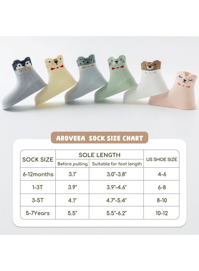 Aroveea Non Slip Grip Ankle Baby Socks 12 Pack for Toddler Boys and Girls Kids,Infant Cute Cotton Baby Socks, Animal7, 1-3 years - Image 3