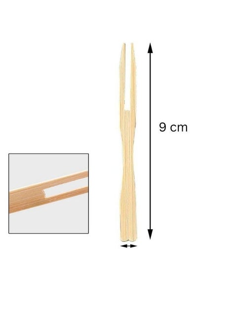 [300 PCS] Disposable Wooden 9 cm Bamboo Food Picks/Skewers Sturdy Two Prong Design Bulk Wrapped