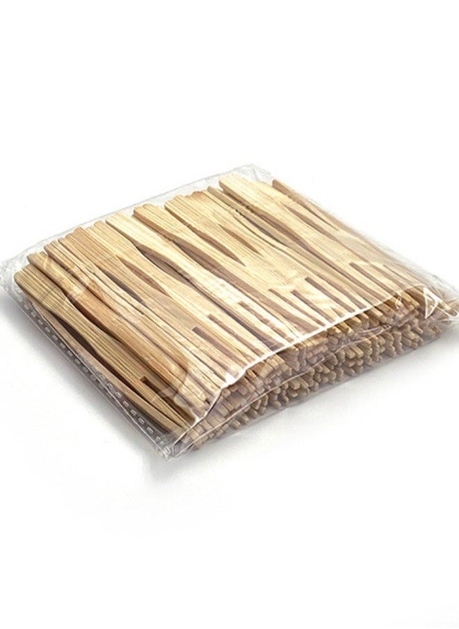 [300 PCS] Disposable Wooden 9 cm Bamboo Food Picks/Skewers Sturdy Two Prong Design Bulk Wrapped