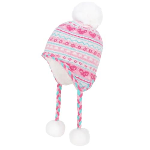 PinkSheep Toddler Winter Hat, Cute Girls Warm Beanie with Warm Ear Flap,Pom Pom Fleece Lined Winter Hat,Kid Knit Beanies Cap Rose - Image 1