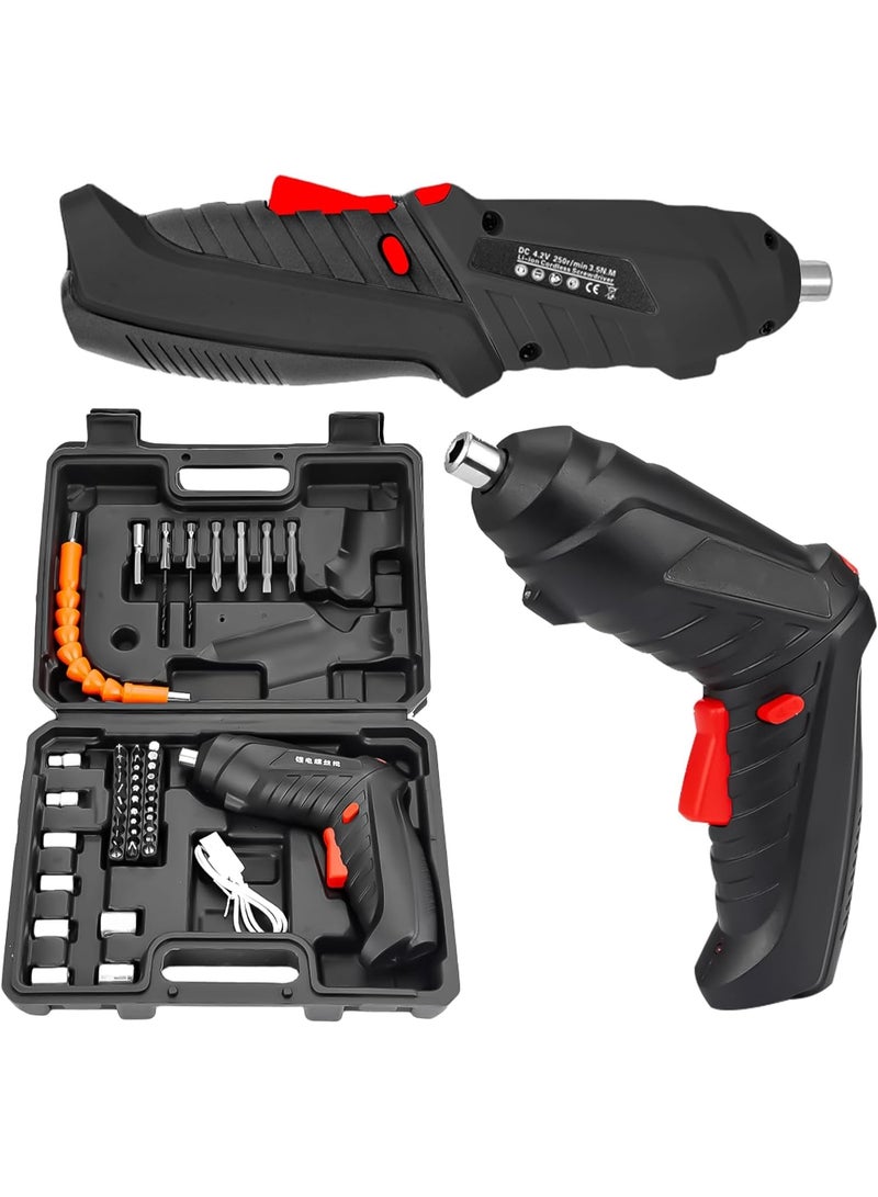 4.2V Cordless Screwdriver Set – Small Foldable Electric Screwdriver with 1800 mAh Rechargeable Battery, 90° Rotatable Handle, LED Light, Complete 47-Piece Accessory Kit with Storage Box, Mini Battery Screwdriver for Home, Office, DIY Projects, Furniture Assembly, Multi-Purpose Electric Drill & Screwdriver, USB Rechargeable Cordless Screwdriver, Ideal Gift for Christmas, Thanksgiving, and Home Improvement - Image 1