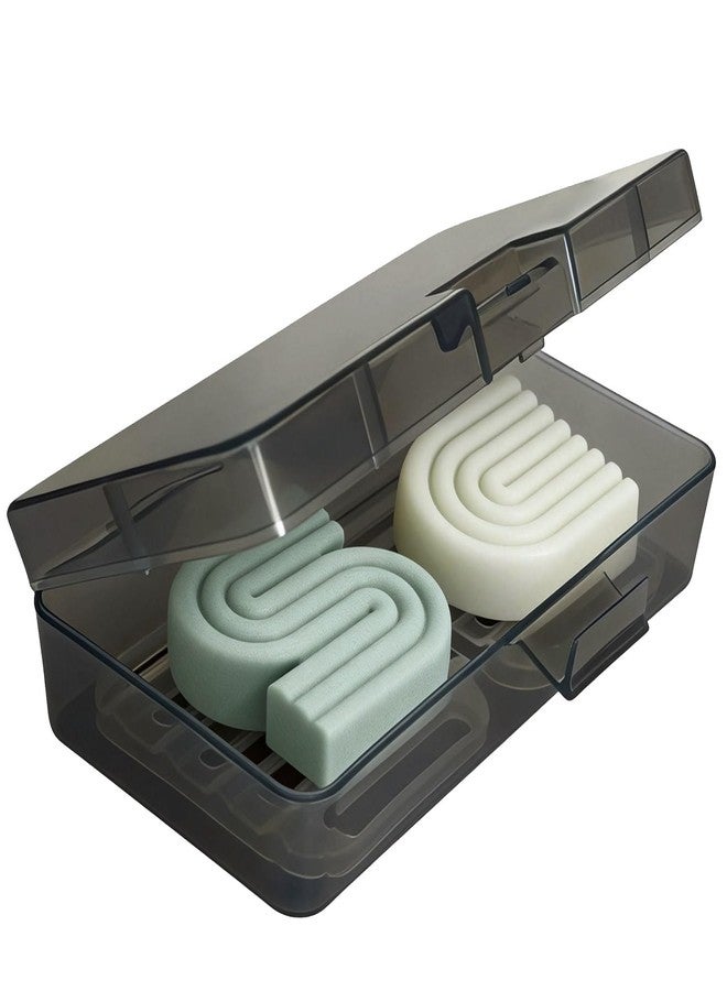 Vonpri Shower Bar Holder with Lid & Drain Layer for 2 Bars - Soap Dish Saver Case, Compatible with Kitsch & Dr. Squatch Solid Shampoo and Conditioner Bars (Transparent Black Large Style) - Image 1