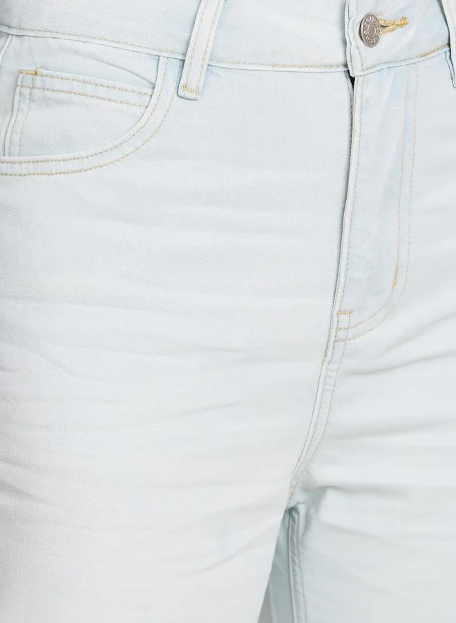 Styli Solid Mid-Rise Wide Leg Jeans