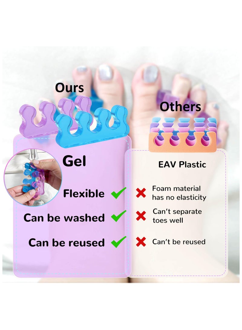 KHAJUL 2 Pairs Toe Separators for Pedicure, Toe Separators for Women, Pedicure Toe Spacers for Separating Toenails or Nails, Easy Finger and Toenail Polish Grooming,Soft Gel Toe Spacers Kit (Blue/Purpel) - Image 4