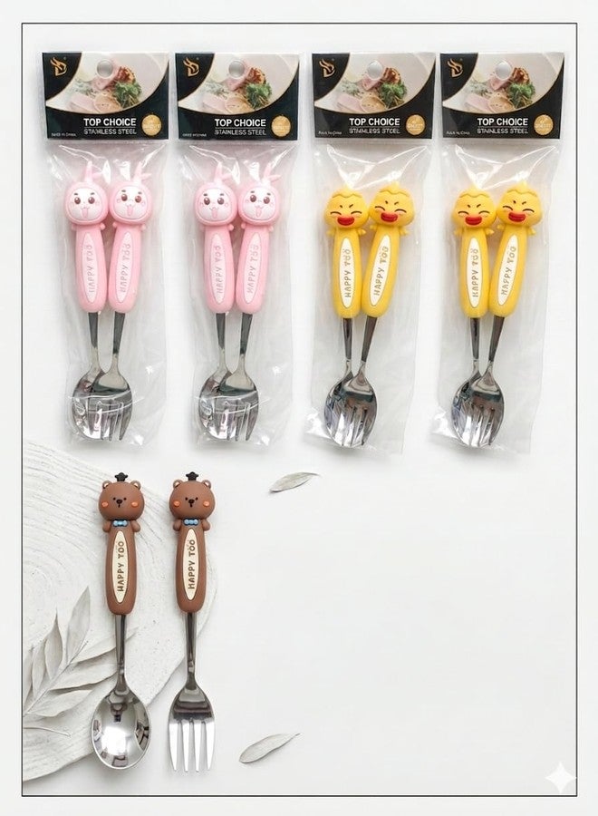 MaruHub Cute Kids Spoon Fork Set, 304 Stainless Steel Toddler Utensils with Silicone Cartoon Handle, BPA Free Baby Feeding Spoon and Fork for Boys Girls (Model 3) - Image 4