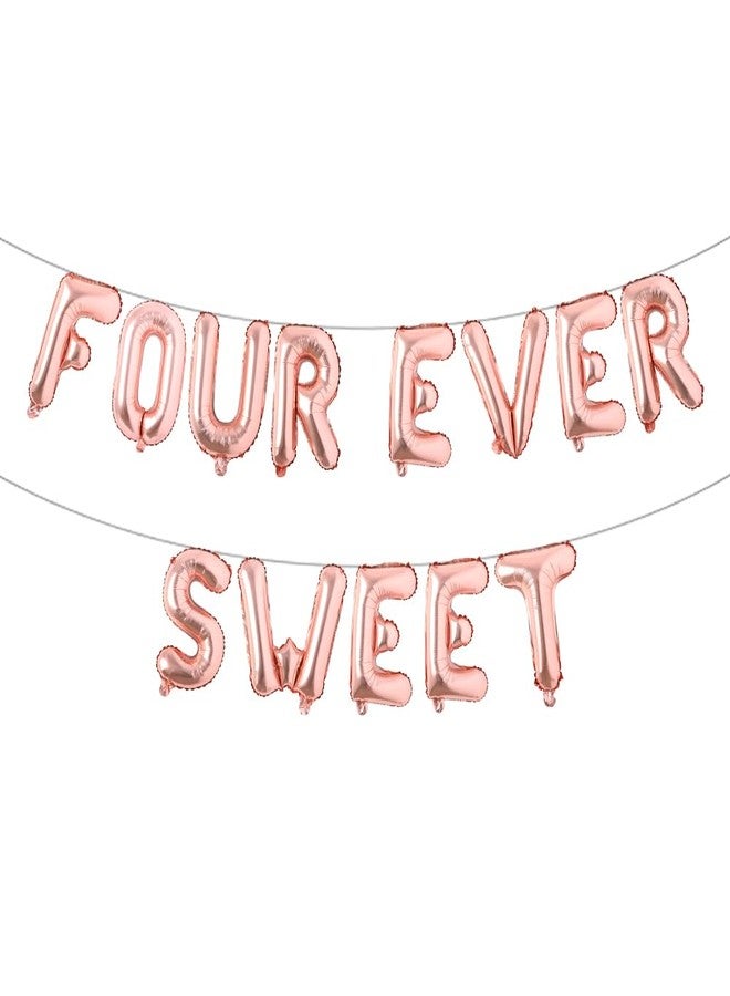 RUIANSI Four Ever Sweet Birthday Decorations, 4 Four Years Old Fourth 4th Girl Boy Birthday Party Decorations, Four Ever Sweet Balloons Donut Themed Birthday Party Supplies (FOUR EVER SWEET Rose Gold) - Image 1