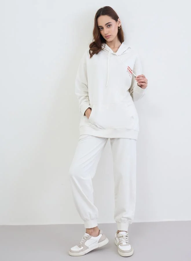 Styli Styli Off White Longline Hoodie and Joggers Co-ords