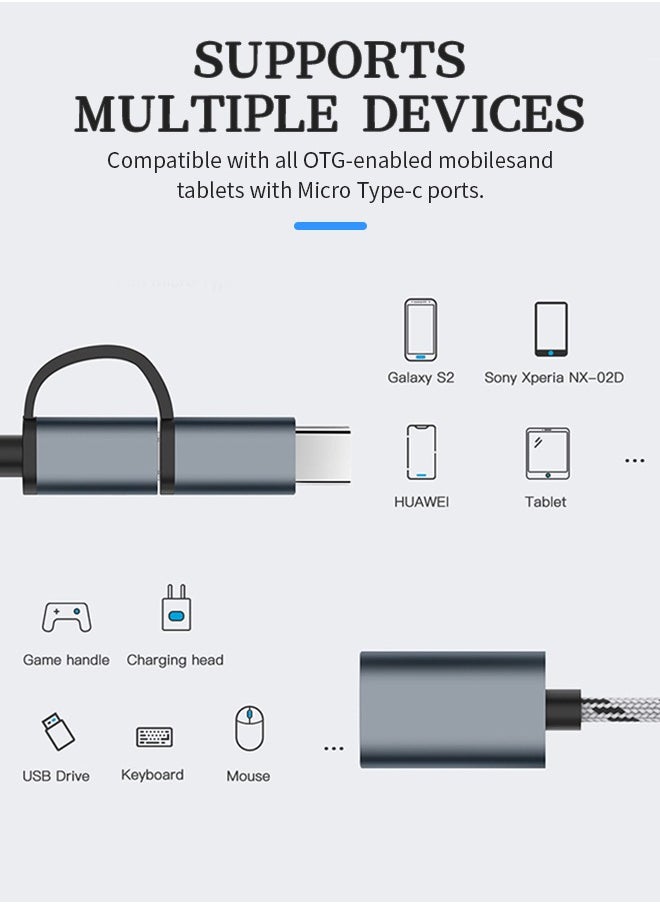 2-in-1 USB OTG Adapters Compact Mini USB 3.0 5Gbps Fast Transmission, Support Data Transmission/Charging