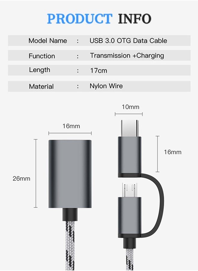 2-in-1 USB OTG Adapters Compact Mini USB 3.0 5Gbps Fast Transmission, Support Data Transmission/Charging