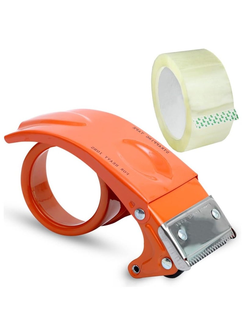 Rubik 150 Yards x 5cm Clear Tape Roll with Heavy Duty Metal Packaging Tape Dispenser for Moving Carton Box Sealer, Handheld Tape Cutter - Orange  - Image 1