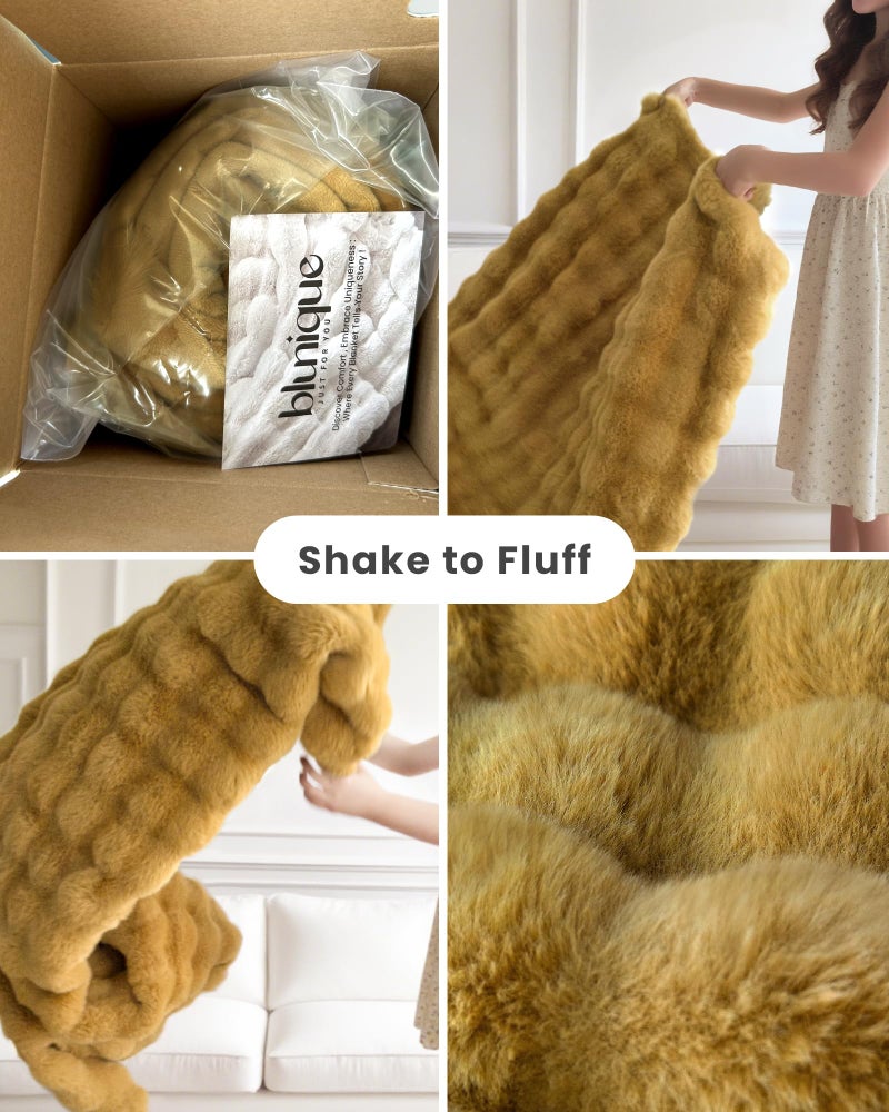 blunique Ultra Soft Cozy Faux Fur Throw Blanket, Fuzzy Plush Thick Bubble Blanket, Oversize Luxury Fluffy Blanket for Couch, Sofa, Bedroom, and Living Room,50x60 Inches, Dark Yellow - Image 4