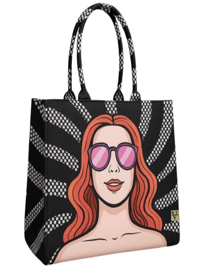 VINNIE PU Leather Tote Bag for Women, Printed Design, 28 x 14 x 36 cm, Multi-Colour, 5L Capacity (Black) - Image 1