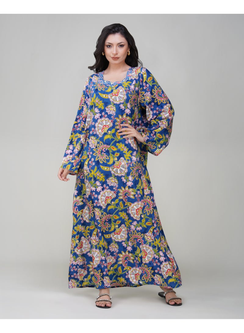 LINELLE جلابية لينيل النسائية المزخرفة بالأزهار - فستان رايون بأكمام كاملة مع تصميم رقبة مطرزة - Image 3