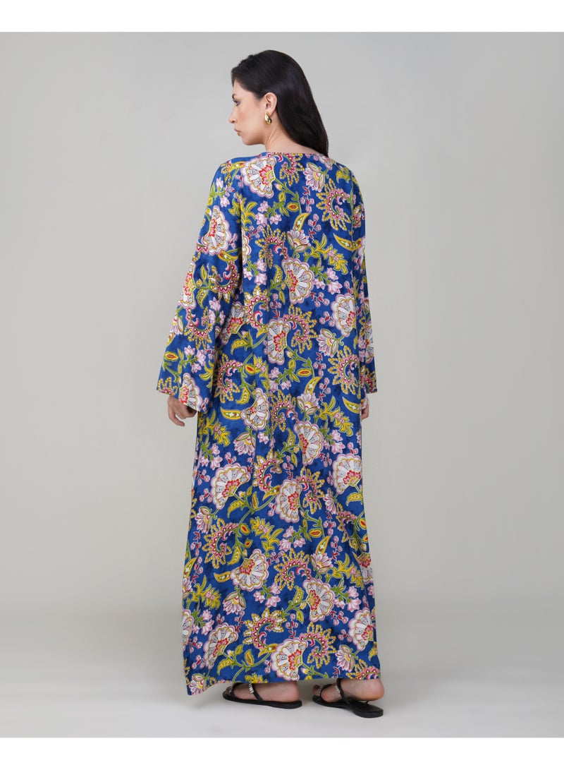 LINELLE جلابية لينيل النسائية المزخرفة بالأزهار - فستان رايون بأكمام كاملة مع تصميم رقبة مطرزة - Image 2