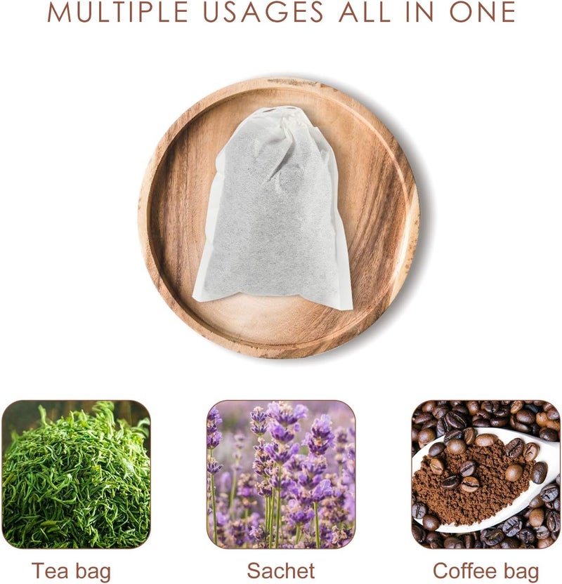 N.C 9 * 7cm 100 Pcs Natural Raw Wood Pulp Paper Disposable Empty Bag &Coffee Filter with Drawstring for Brine &Loose Herb Powder &Medicine &Leaf Tea& Spice& Sachet - Image 2