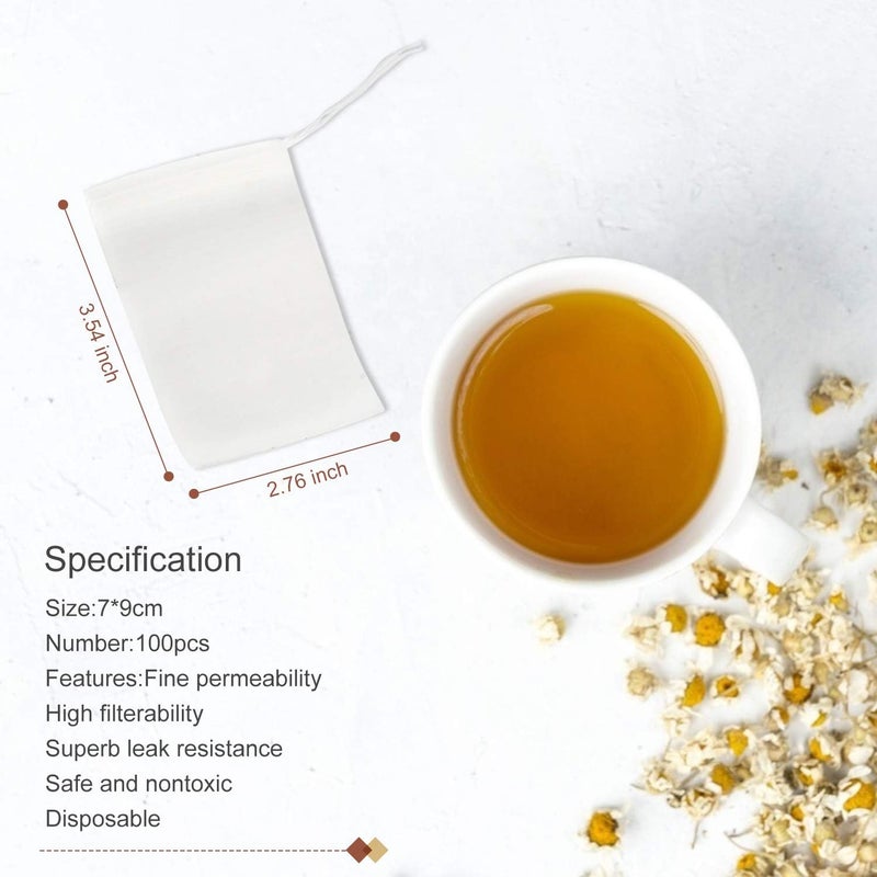 N.C 9 * 7cm 100 Pcs Natural Raw Wood Pulp Paper Disposable Empty Bag &Coffee Filter with Drawstring for Brine &Loose Herb Powder &Medicine &Leaf Tea& Spice& Sachet - Image 5