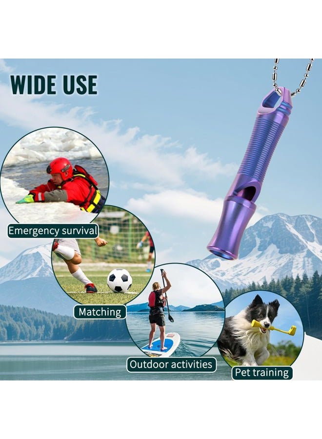 TACRAY Titanium Emergency Whistle, Portable Necklace Keychain Whistle, Loud Whistle up to 120 decibels for Emergency Survival, Hiking, Camping, Sporting, Travelling and Pet Training (Purple) - Image 5