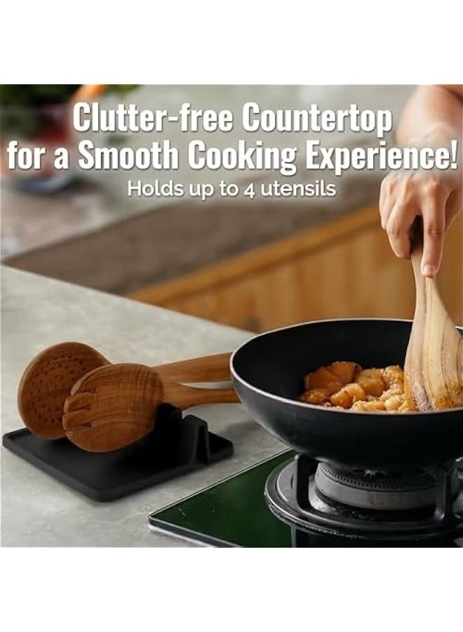 ميكسد حامل أدوات مطبخ من السيليكون الخالي من مادة BPA مع وسادة تنقيط - حامل ملاعق مقاوم للحرارة لموقد الطهي - منظم أدوات المطبخ للمغارف والملقط - أسود - Image 2