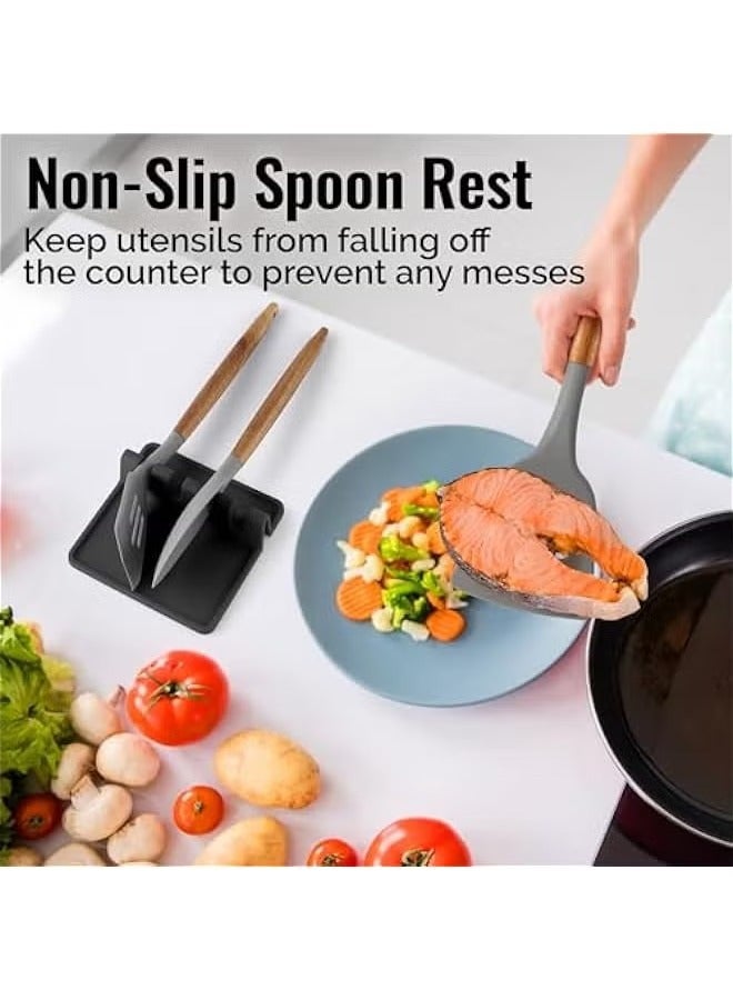 ميكسد حامل أدوات مطبخ من السيليكون الخالي من مادة BPA مع وسادة تنقيط - حامل ملاعق مقاوم للحرارة لموقد الطهي - منظم أدوات المطبخ للمغارف والملقط - أسود - Image 3
