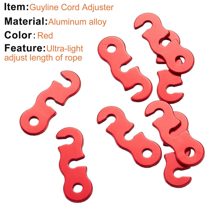 SATINIOR 40 Pieces Guyline Tensioner Aluminum Alloy Tent Cord Paracord Tensioner Guy Line Rope Adjusters Cam Jam Cord Tighteners for Outdoor Tent Camping Hiking Accessories (Red) - Image 3