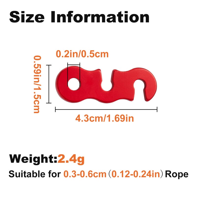 SATINIOR 40 Pieces Guyline Tensioner Aluminum Alloy Tent Cord Paracord Tensioner Guy Line Rope Adjusters Cam Jam Cord Tighteners for Outdoor Tent Camping Hiking Accessories (Red) - Image 2