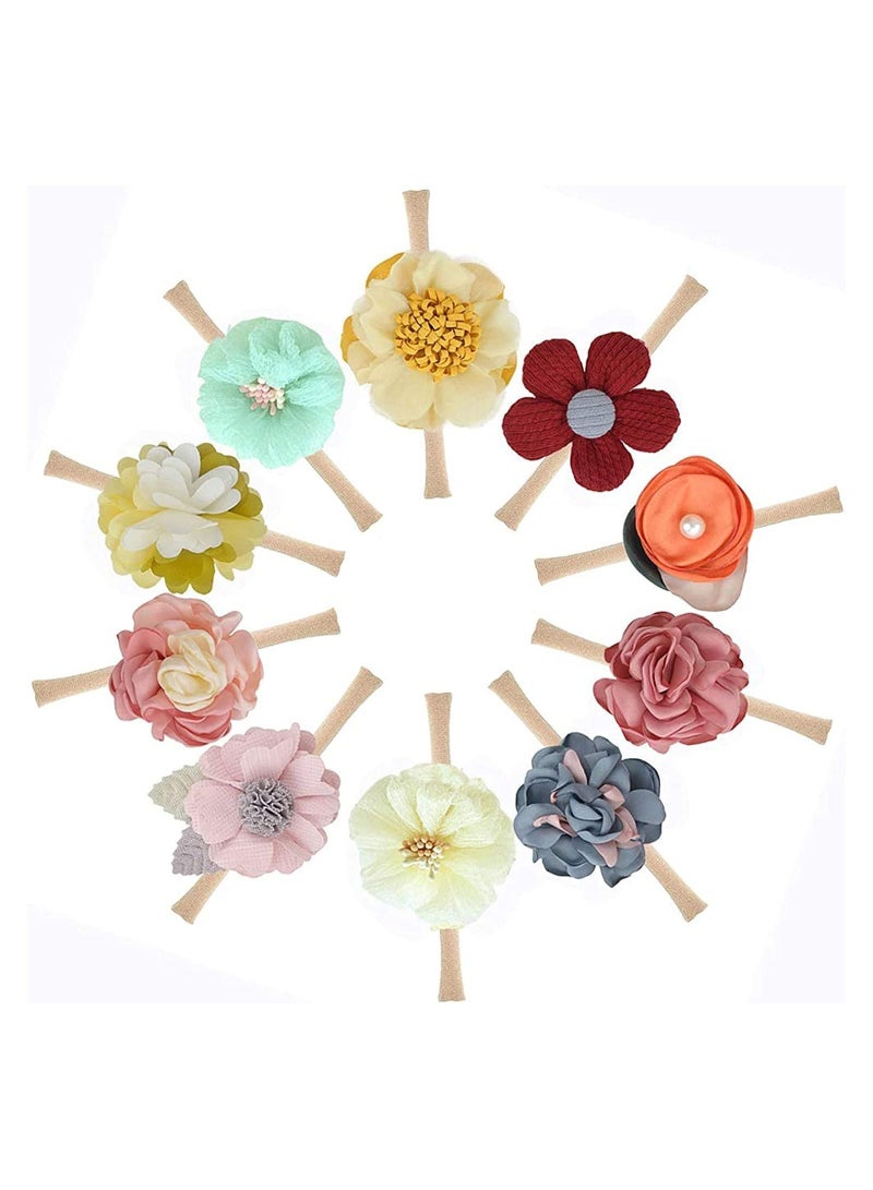 Loquat 10 PCS Baby Girls Bowknot Headbands, Nylon Elastic Soft Accessories, For Newborn Infant Toddler (10 Packs Mix Style) - Image 2