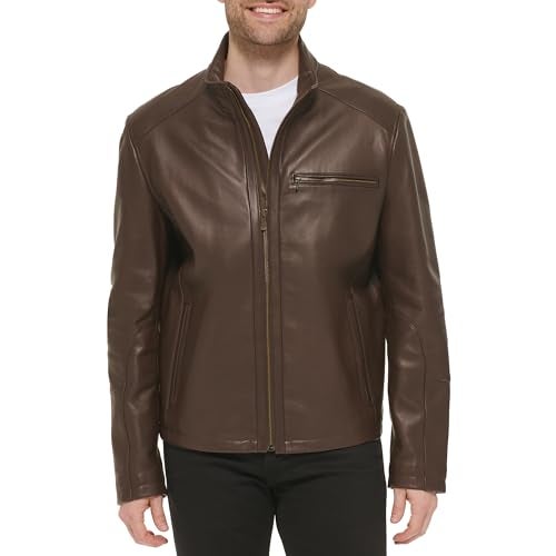 Cole Haan Mens Smooth Lamb Leather Moto Jacket Java Large - Image 1