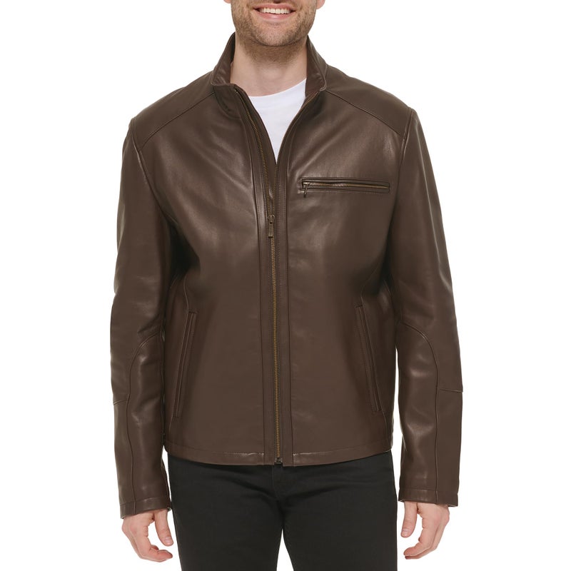 Cole Haan Mens Smooth Lamb Leather Moto Jacket Java Large - Image 2