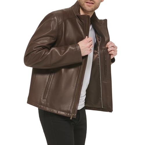 Cole Haan Mens Smooth Lamb Leather Moto Jacket Java Large - Image 3