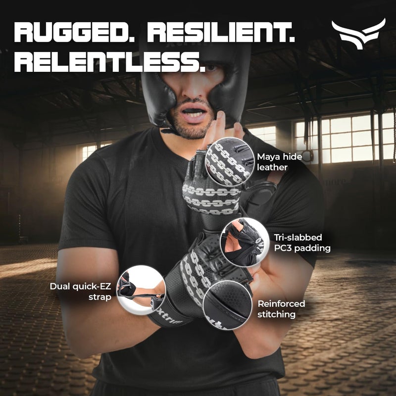 XTRIM MMA Kickboxing Gloves for Men, Half-Finger Length with Thumb Coverage, Thick Padding, Wrist Support, PU Leather, Breathable Open Palm, Sweat-Wicking, Boxing, Muay Thai, Taekwondo Training Mitts - Image 4