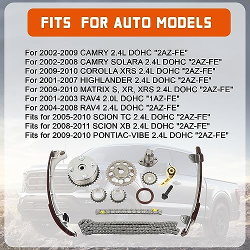 DAYSYORE Engine Timing Chain Kit Fits for 2001-2011 Camry Corolla Xrs Highlander Matrix Rav4 Solara 2.4L for Scion TC XB 2.4L for Pontiac VIBE 2.4L for Lexus HS250H 2.4L Engine, With 1 Year Warranty - Image 2