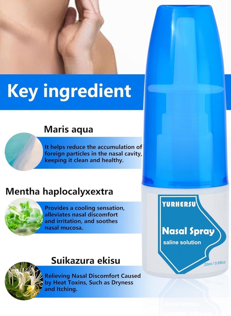 YURHERSU Nasal Spray Saline Solution, بخاخ مرطب لطيف للعناية اليومية، يمنع الجفاف والتشقق، مثالي لموسم البرد والحساسية، 20ml/0.68 oz - Image 4