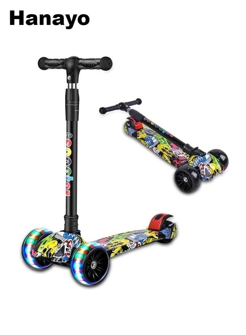 Hanayo Kids scooter, 3 Wheel Scooter with Flash Wheels and Adjustable Height, Children Kick Scooter for 2-12 Year Kids (Colorful） - Image 1