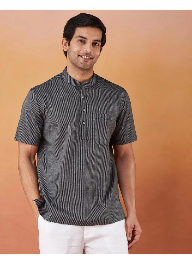 Fabindia Black Cotton Striped Mid Placket Shirt