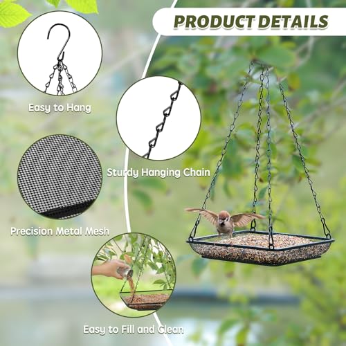 MIXXIDEA Hanging Bird Feeder Tray Metal Mesh Platform Seed Feeder with Durable Chains for Outdoors Garden Great for Attracting Birds (2 Pack) - Image 3