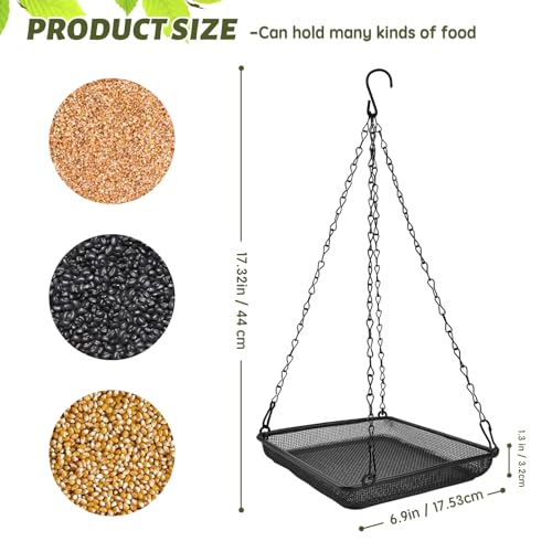 MIXXIDEA Hanging Bird Feeder Tray Metal Mesh Platform Seed Feeder with Durable Chains for Outdoors Garden Great for Attracting Birds (2 Pack) - Image 2