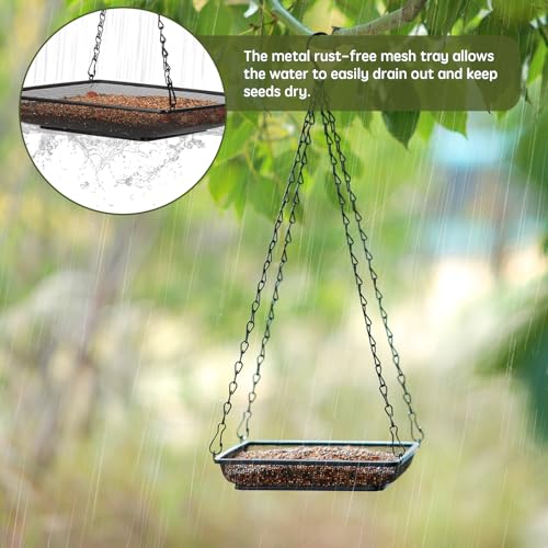 MIXXIDEA Hanging Bird Feeder Tray Metal Mesh Platform Seed Feeder with Durable Chains for Outdoors Garden Great for Attracting Birds (2 Pack) - Image 4