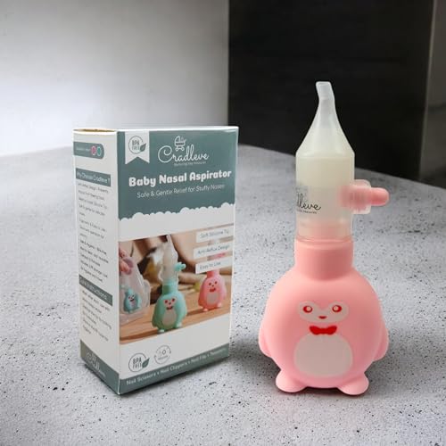 CRADLEVE Anti-Reflux Nasal Aspirator for Baby with Case | BPA Free Newborn Baby Nose Cleaner, Kids Reusable Cold Relief Vacuum Nasal Mucus Aspirator for infants to kids. (PINK, Standard) (PINK) - Image 1