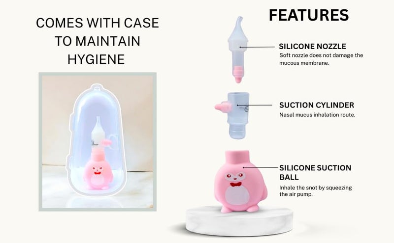 CRADLEVE Anti-Reflux Nasal Aspirator for Baby with Case | BPA Free Newborn Baby Nose Cleaner, Kids Reusable Cold Relief Vacuum Nasal Mucus Aspirator for infants to kids. (PINK, Standard) (PINK) - Image 5