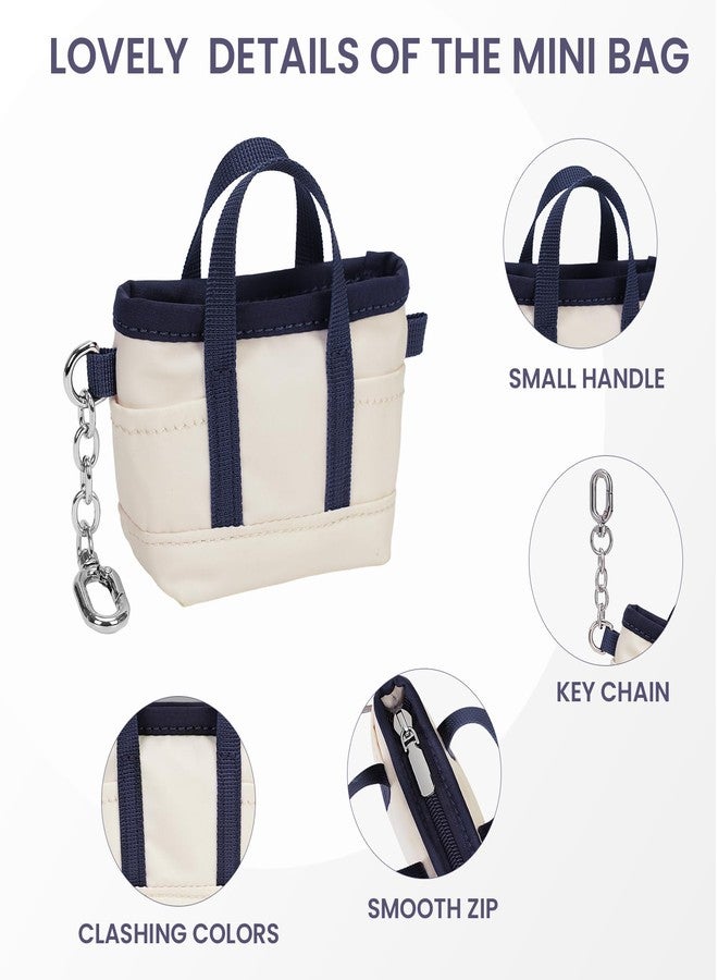 ANKICK Keychain Cute Coin Purse Mini Tote Bag Car Key Chain Nylon Bag Charm Small Change Purse Mini Makeup Bag Wallets with zipper, Blue and White, Solid - Image 4